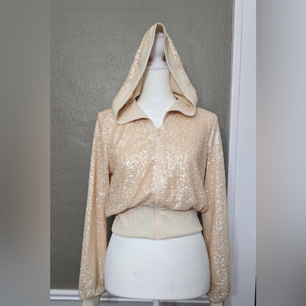 Susana Monaco Cream Sequin Full Zip NWT Women’s Small